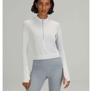 Lululemon Rest Less Cropped 1/2 Zip Diagonal Rib Silver Drop/White - Size 8
